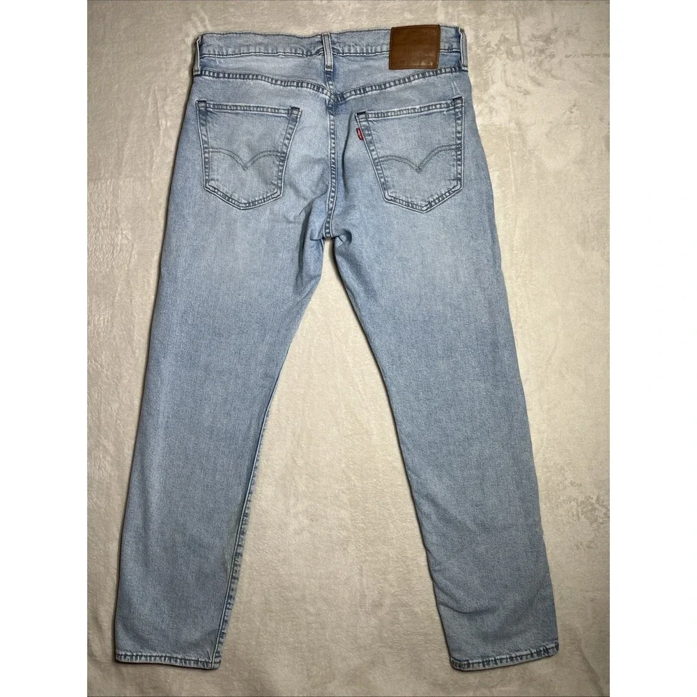 Levis Premium 502 Jeans Mens 34x32 (34x30)Light Wash Blue Tapered Stretch Denim